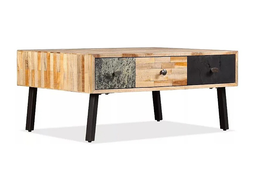 Table basse 3 tiroirs teck recyclé et pieds métal noir Voust