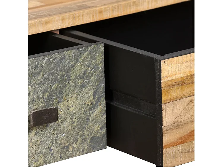 Table basse 3 tiroirs teck recyclé et pieds métal noir Voust