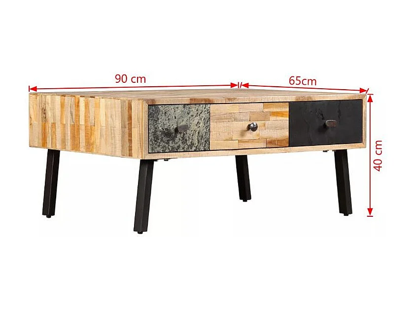 Table basse 3 tiroirs teck recyclé et pieds métal noir Voust