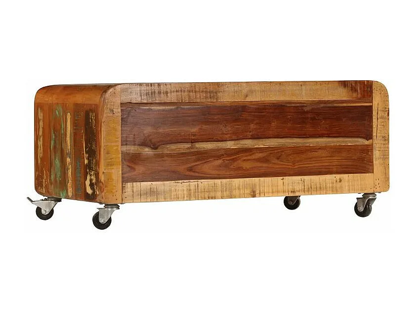 Table basse sur roulettes 2 portes bois massif recyclé Moust