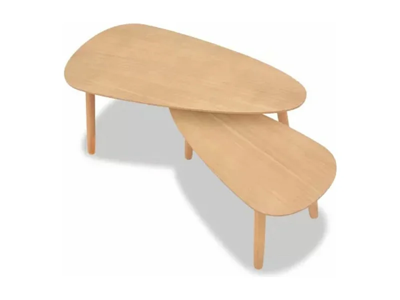 Table basse triangulaire bois clair et pieds pin massif clair Katsa - Lot de 2