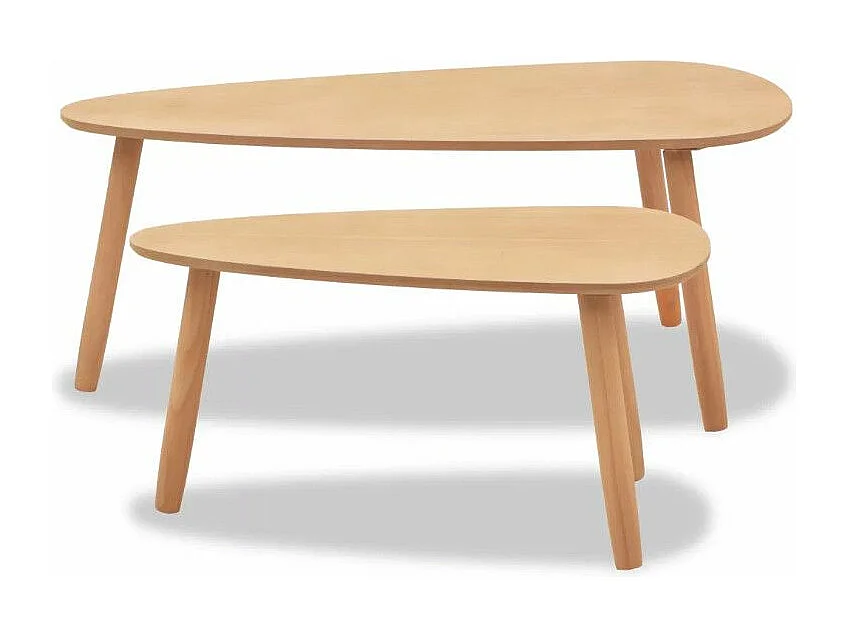 Table basse triangulaire bois clair et pieds pin massif clair Katsa - Lot de 2
