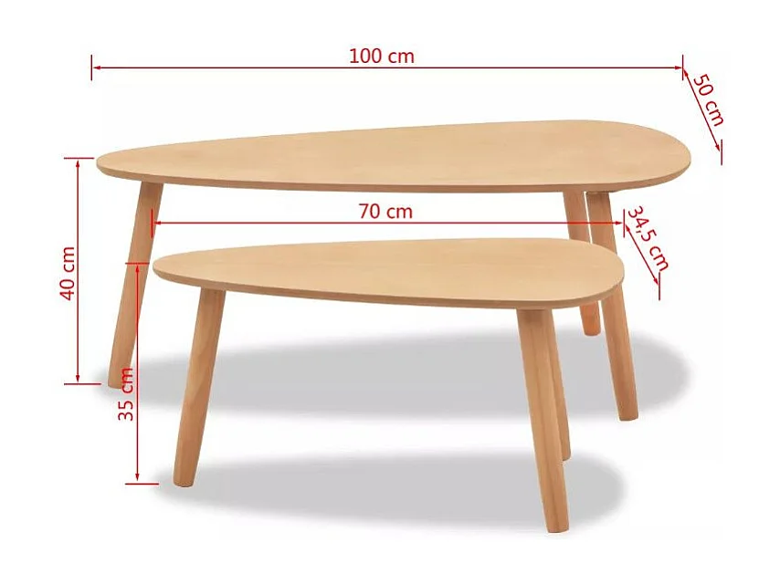 Table basse triangulaire bois clair et pieds pin massif clair Katsa - Lot de 2