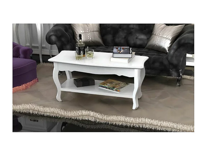 Table basse rectangulaire bois et pin massif blanc brossé Blush