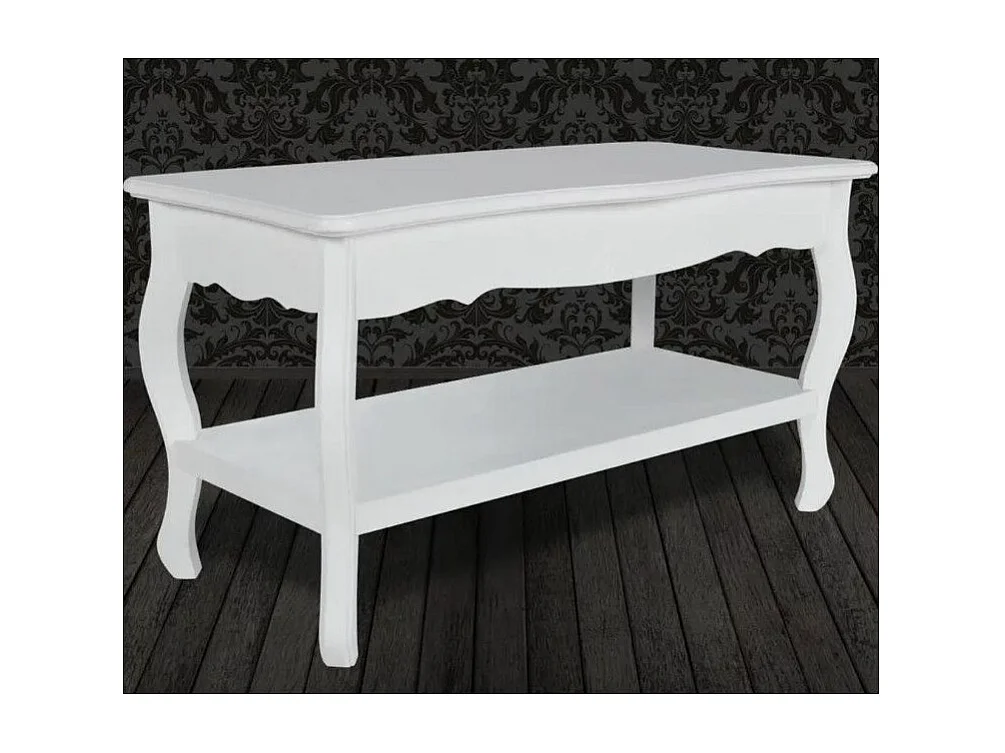 Table basse rectangulaire bois et pin massif blanc brossé Blush