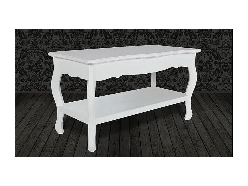 Table basse rectangulaire bois et pin massif blanc brossé Blush