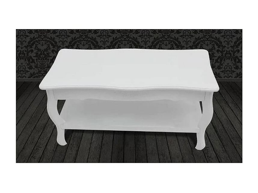 Table basse rectangulaire bois et pin massif blanc brossé Blush