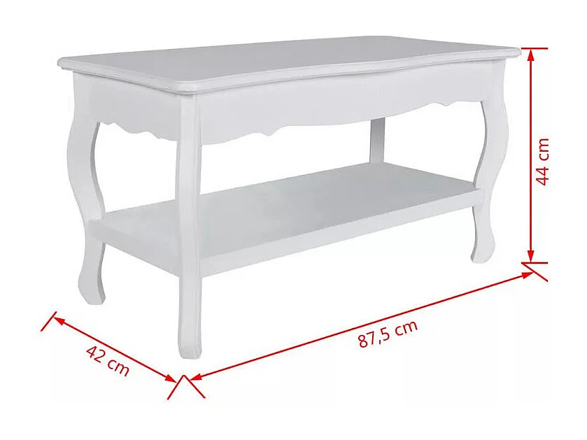 Table basse rectangulaire bois et pin massif blanc brossé Blush