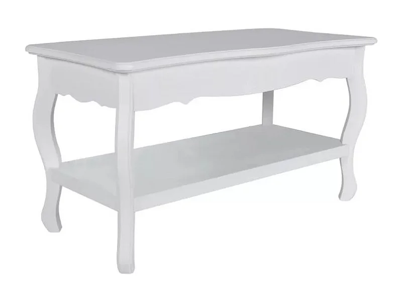 Table basse rectangulaire bois et pin massif blanc brossé Blush