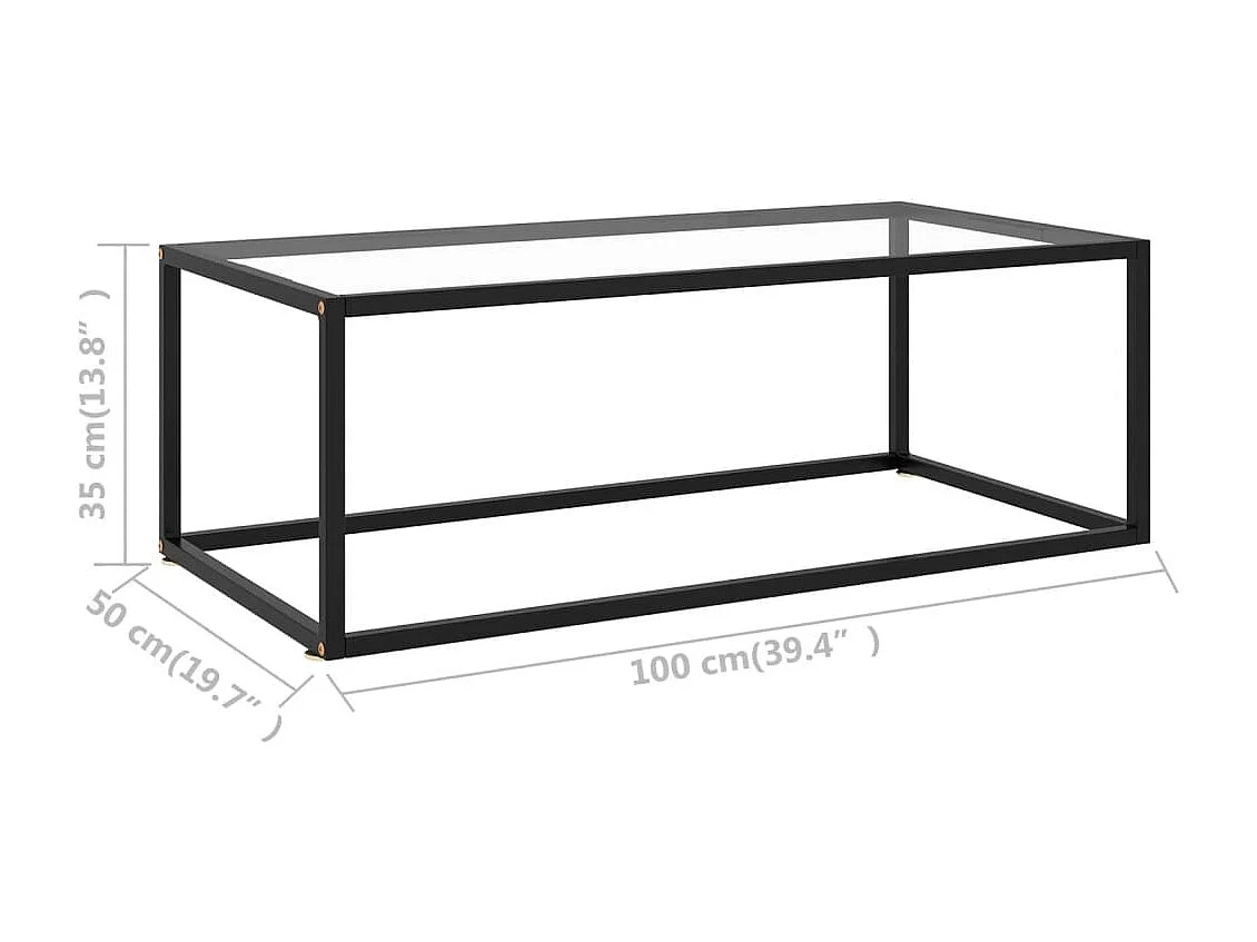 Table basse Noir avec verre trempé 100x50x35
