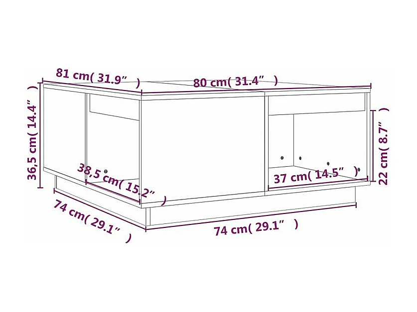 Table basse Marron miel 80x81x36,5 Bois massif de pin