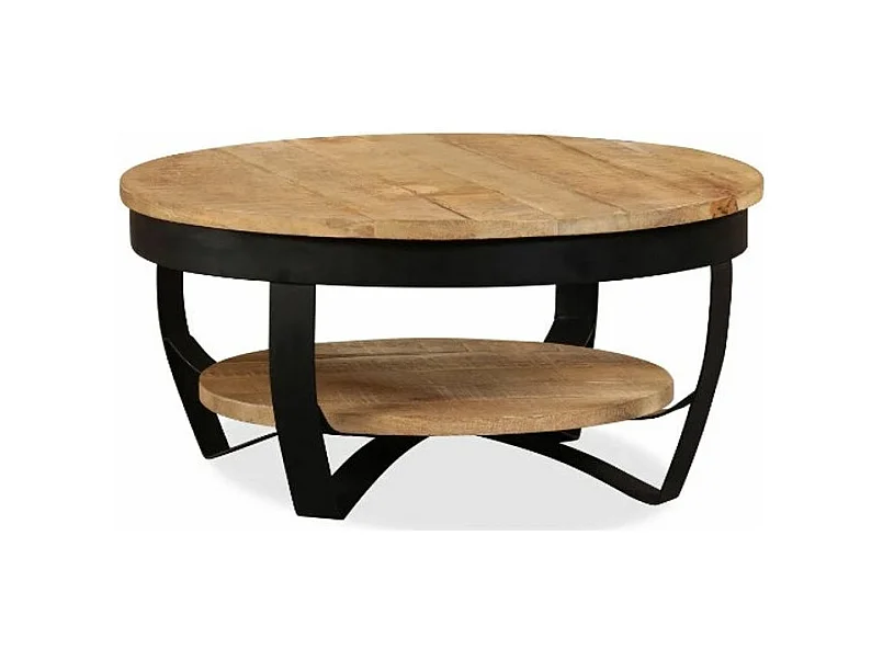 Table basse ronde manguier massif clair et métal noir Bastia