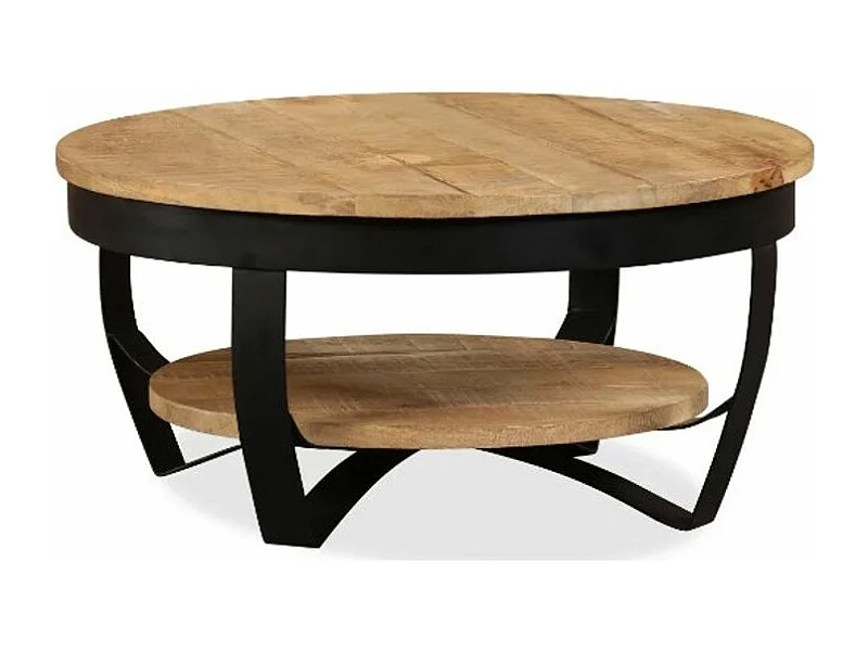 Table basse ronde manguier massif clair et métal noir Bastia