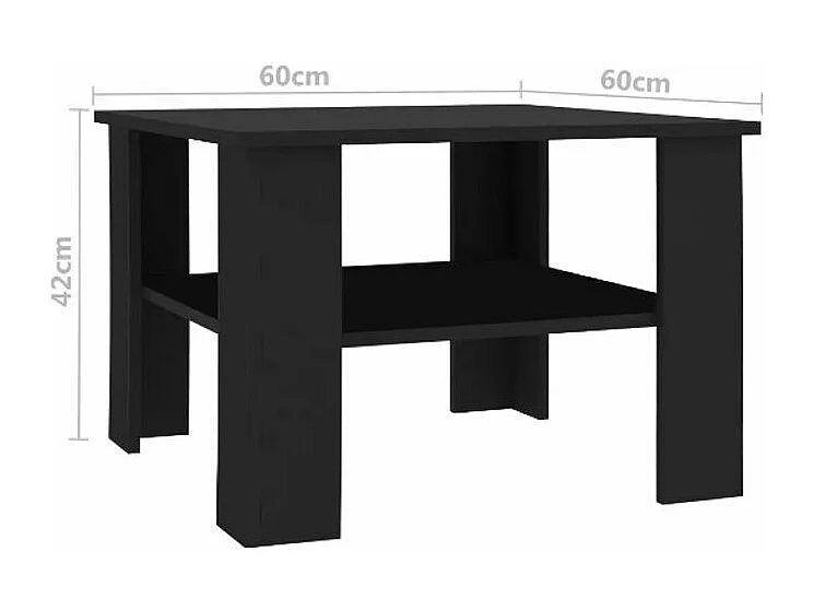 Table basse carrée 1 étagère bois noir Modra