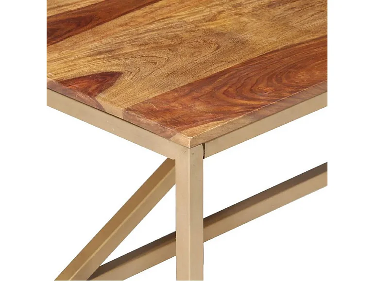 Table basse bois massif clair et pieds métal doré Antem 60cm