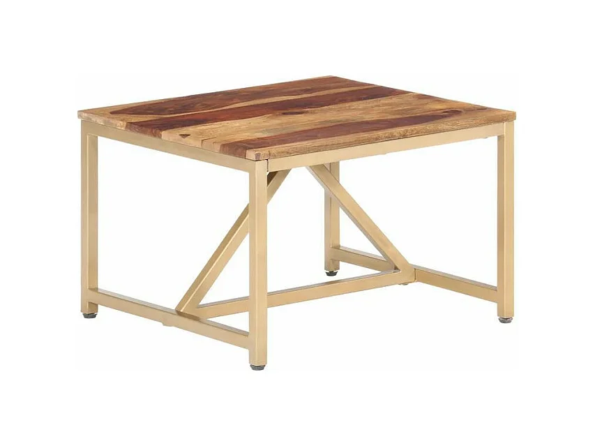 Table basse bois massif clair et pieds métal doré Antem 60cm