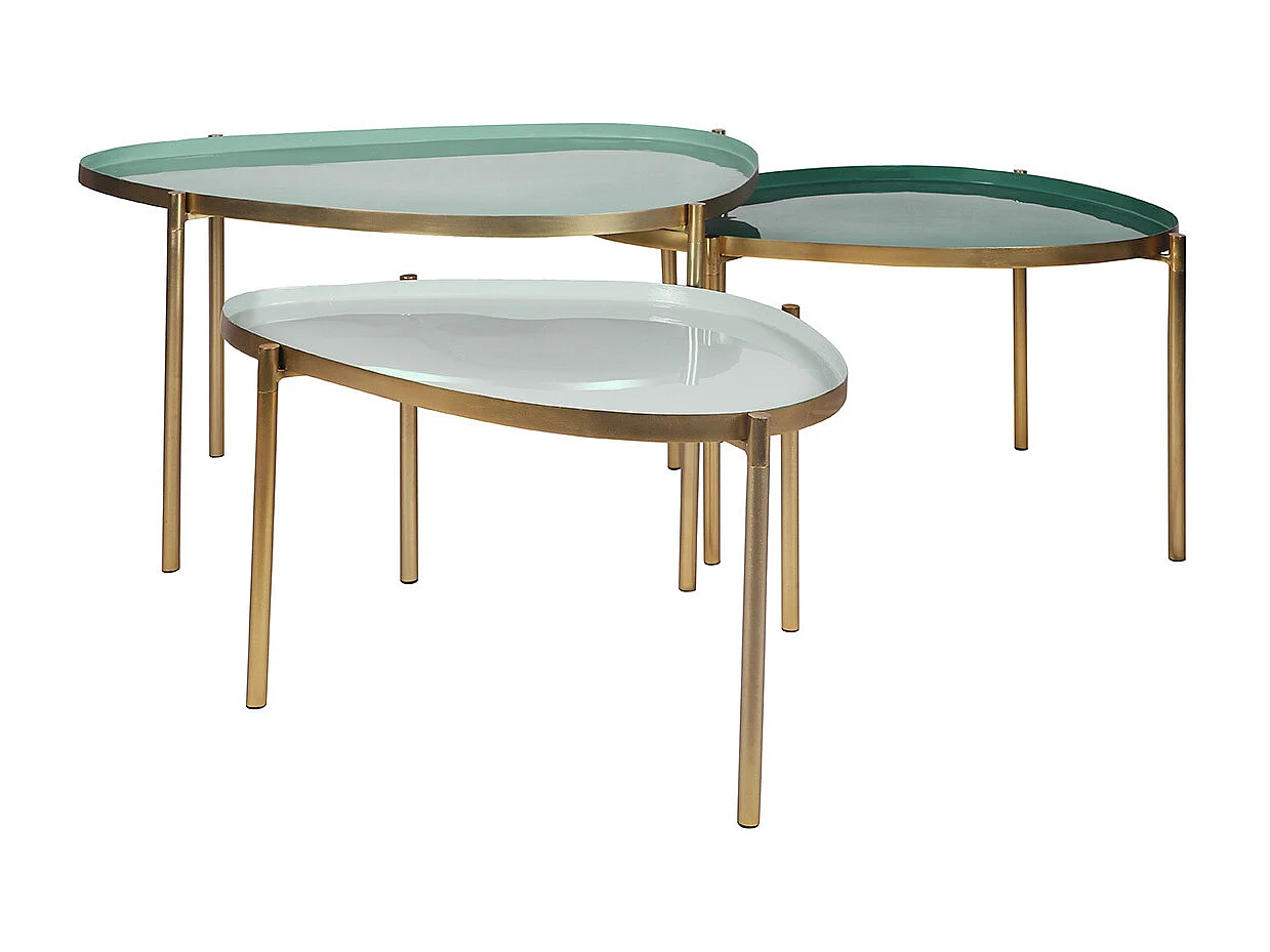 Tables basses gigognes laquées vert-cyan et vert (lot de 3) ZURIA
