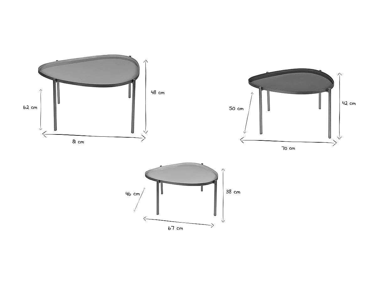 Tavolini impilabili acciaio dorato laccati verdi (set di 3) ZURIA