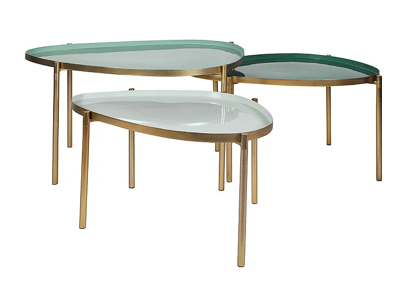 Tables basses gigognes laquées vert-cyan et vert (lot de 3) ZURIA