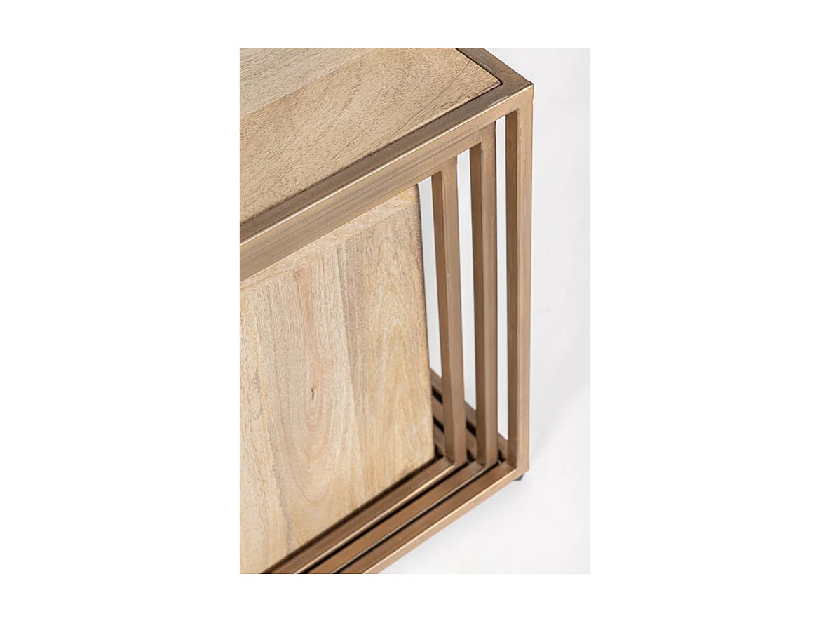 Table basse bois de manguier naturel et pieds acier laiton mat Jonky - Lot de 4