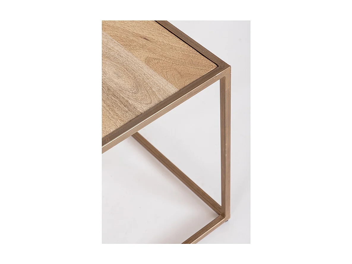 Table basse bois de manguier naturel et pieds acier laiton mat Jonky - Lot de 4