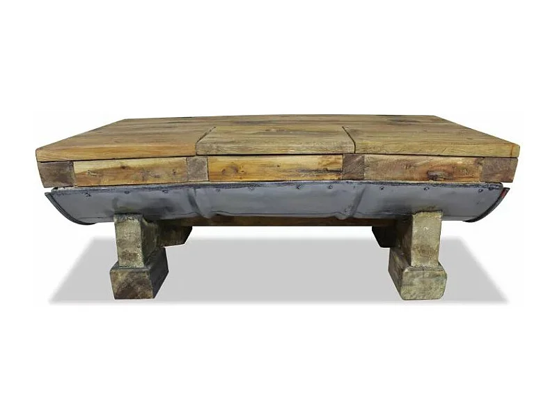 Table basse rectangulaire bois massif recyclé et métal galvanisé Pury