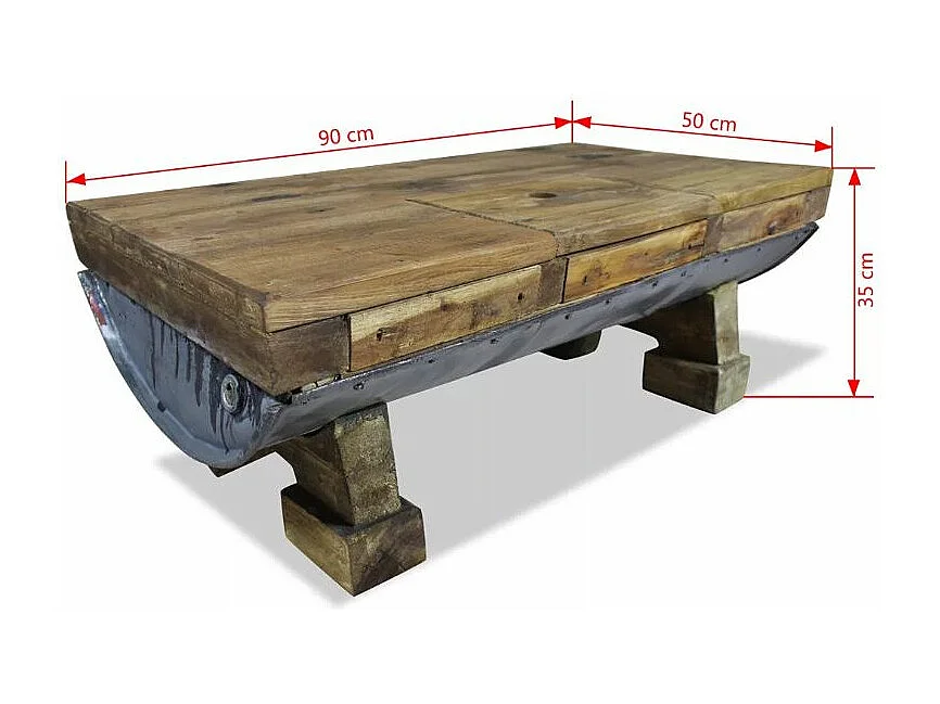 Table basse rectangulaire bois massif recyclé et métal galvanisé Pury