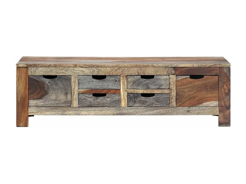 Table basse rectangulaire 6 tiroirs sesham massif foncé Mika