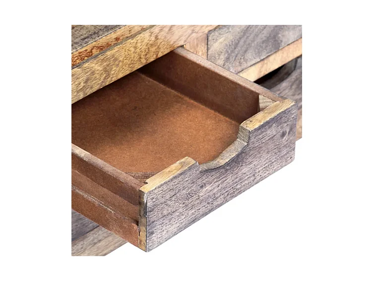 Table basse rectangulaire 6 tiroirs sesham massif foncé Mika