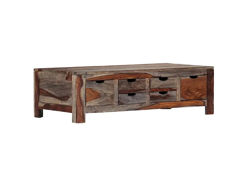 Table basse rectangulaire 6 tiroirs sesham massif foncé Mika