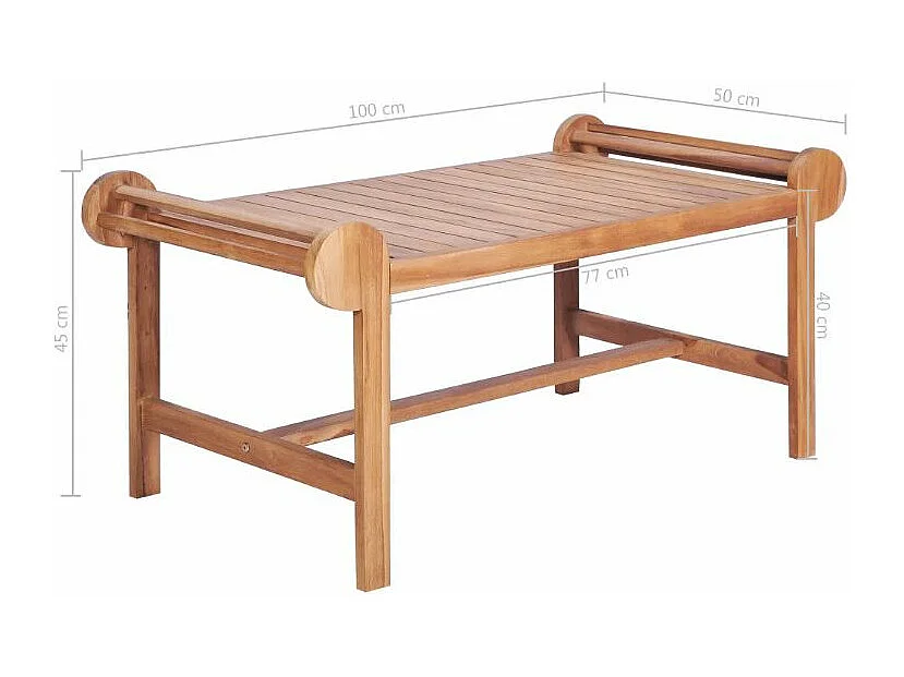 Table basse rectangulaire bouts arrondis teck massif clair Jarko