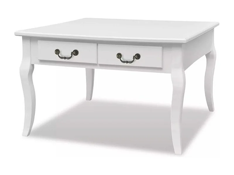 Table basse carrée 4 tiroirs bois et pin massif blanc Frenchy