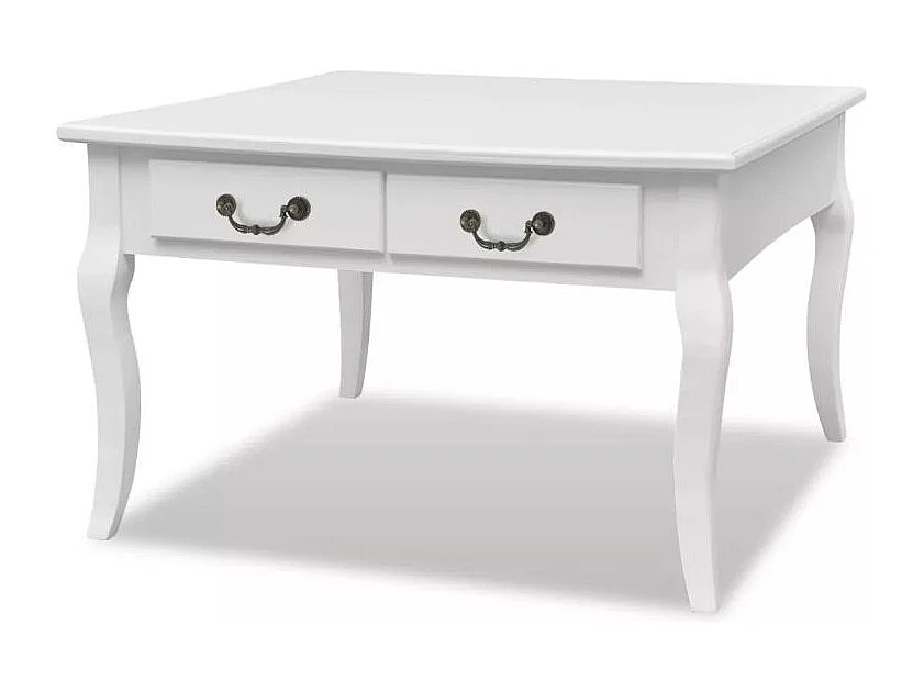 Table basse carrée 4 tiroirs bois et pin massif blanc Frenchy
