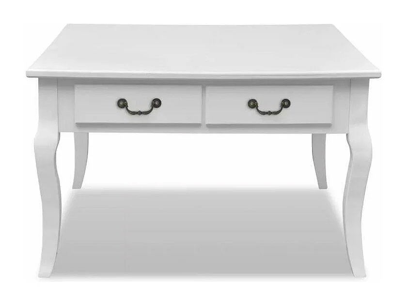 Table basse carrée 4 tiroirs bois et pin massif blanc Frenchy