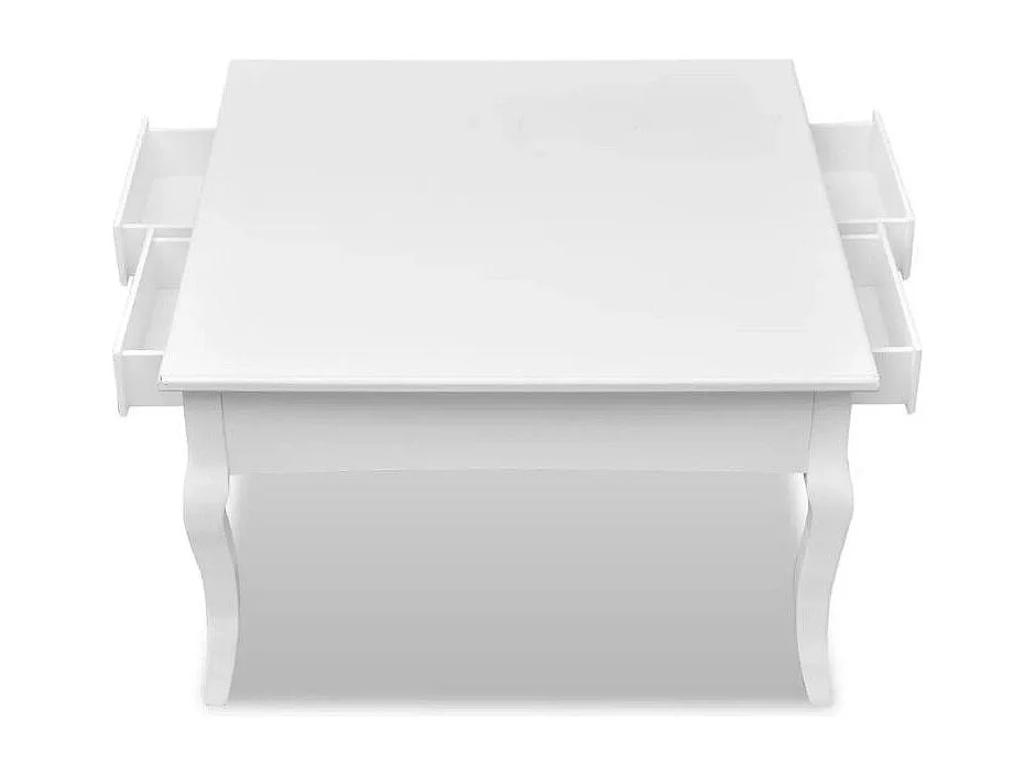 Table basse carrée 4 tiroirs bois et pin massif blanc Frenchy