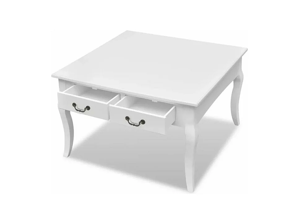 Table basse carrée 4 tiroirs bois et pin massif blanc Frenchy