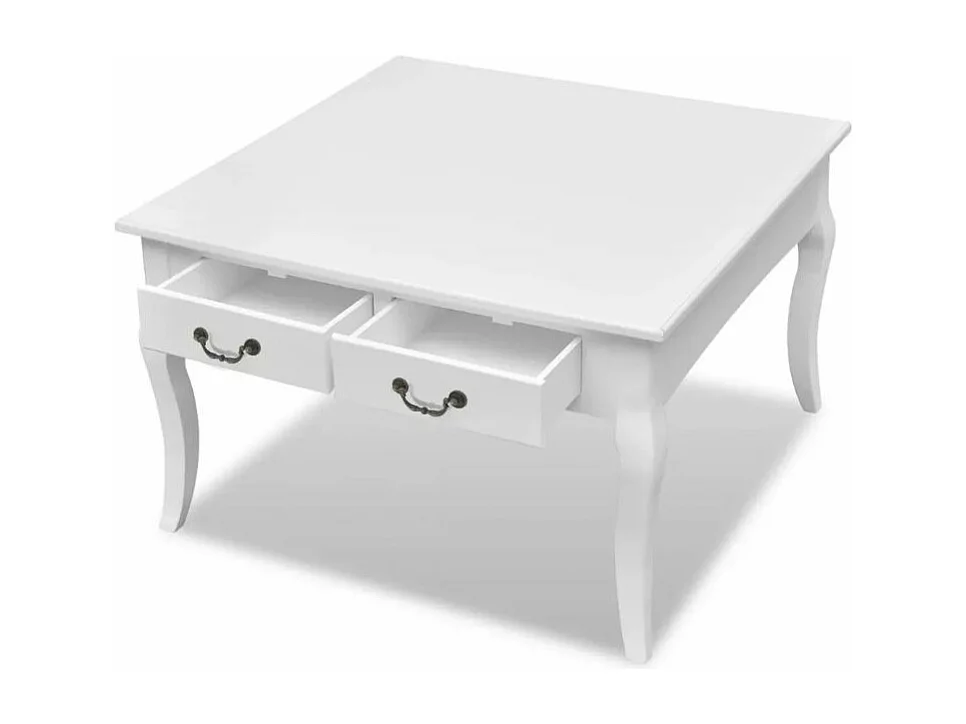 Table basse carrée 4 tiroirs bois et pin massif blanc Frenchy