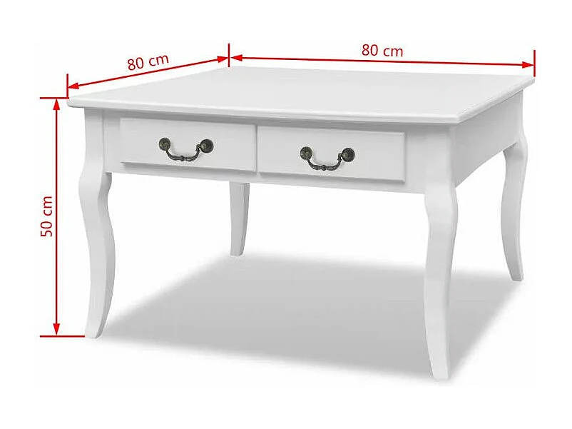 Table basse carrée 4 tiroirs bois et pin massif blanc Frenchy