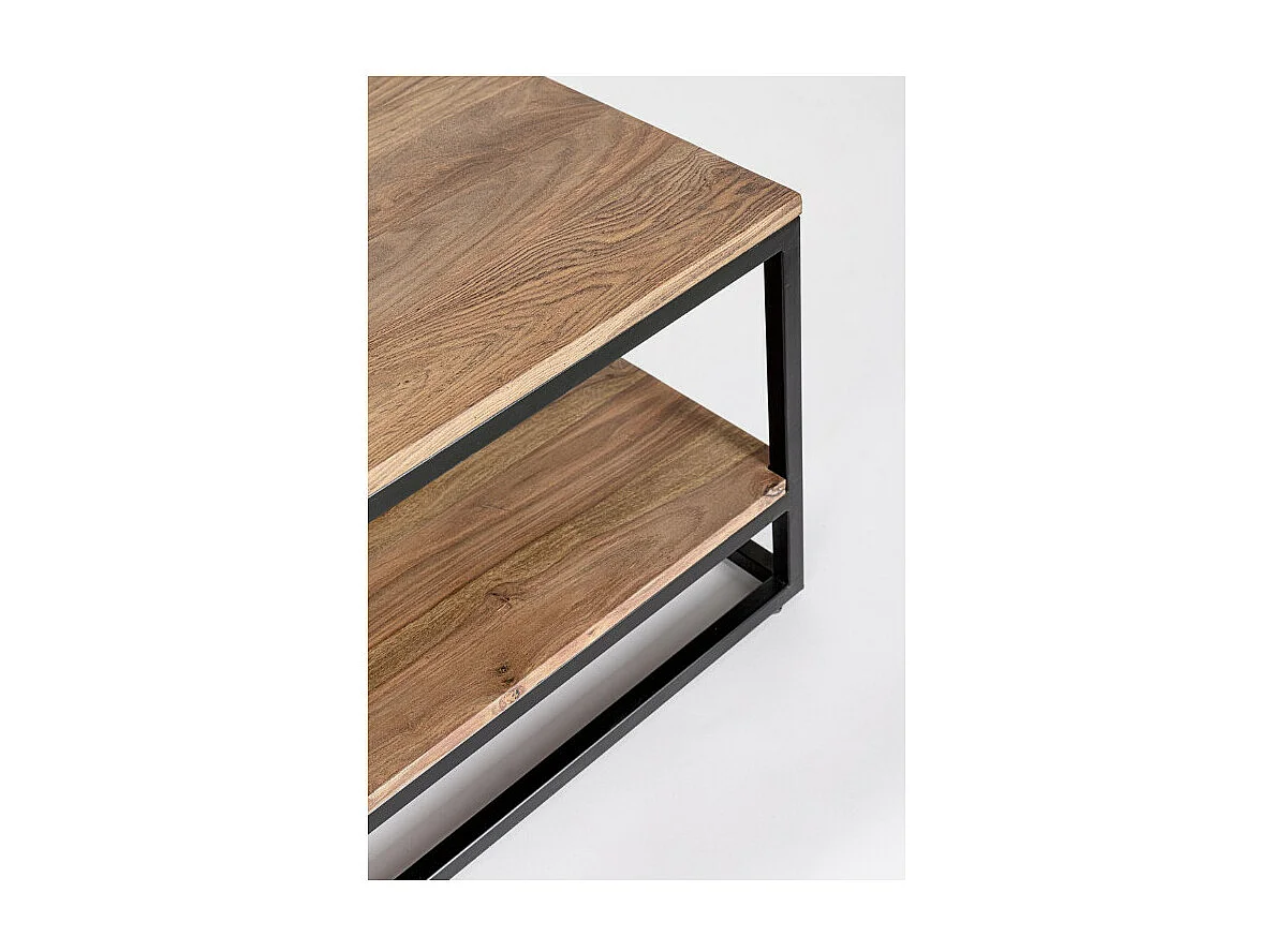 Table basse KLAZIK 118cm bois clair de Sheesham et acier noir