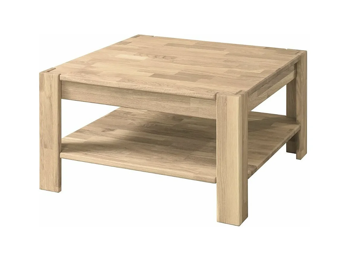Table basse carrée en chêne massif blanchi Ritza 70cm