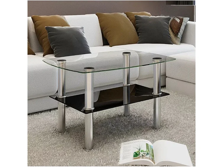 Table basse rectangulaire verre trempé et métal chromé Kyrah