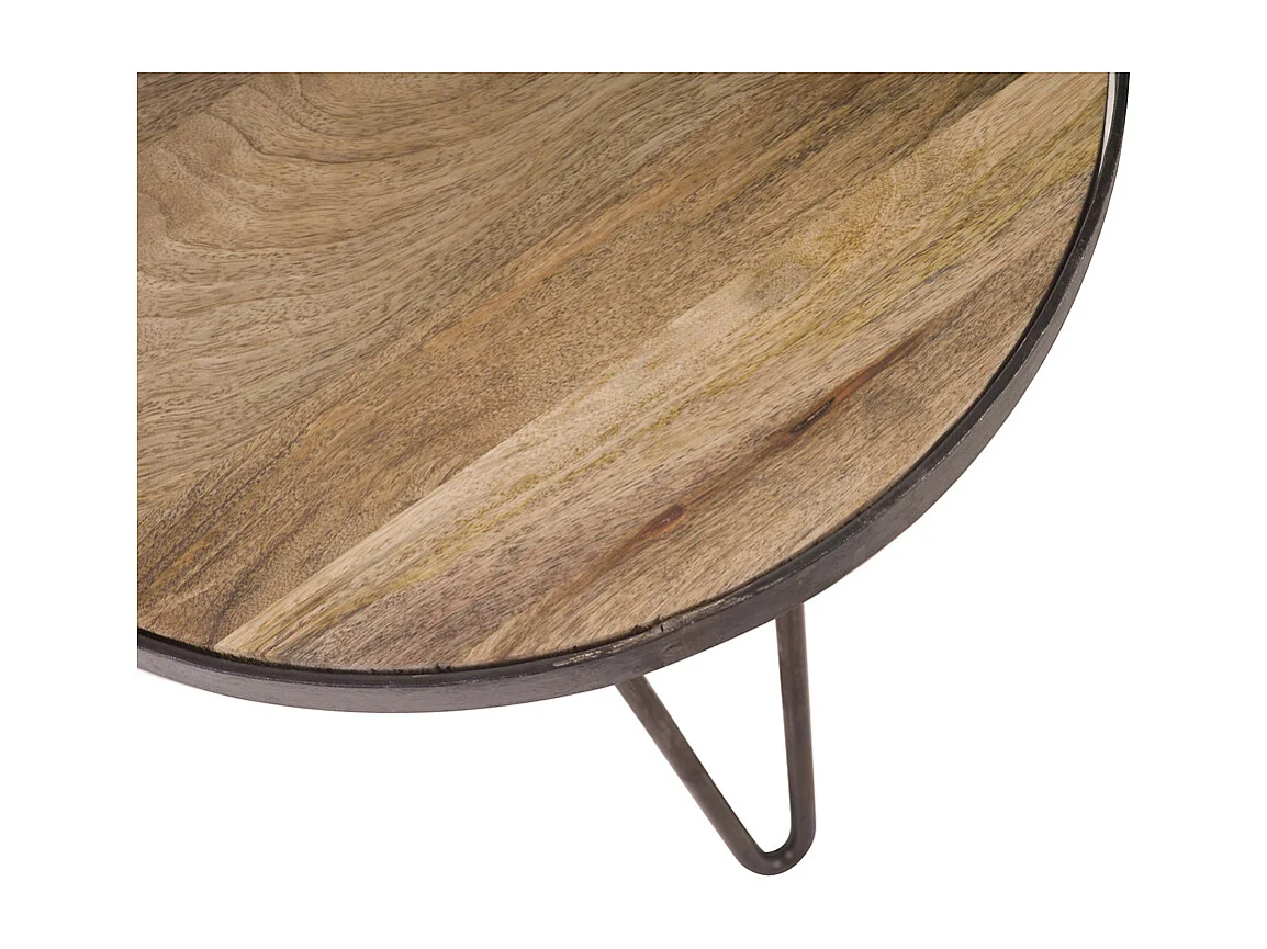 Table basse ronde industrielle bois manguier massif et métal noir D50 cm ATELIER