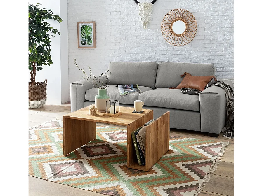 Mesa de centro original Pablo madera maciza de roble 90 cm