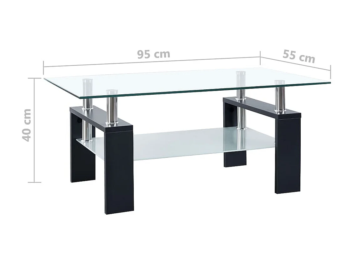 Table basse Noir et transparent 95x55x40 Verre trempé