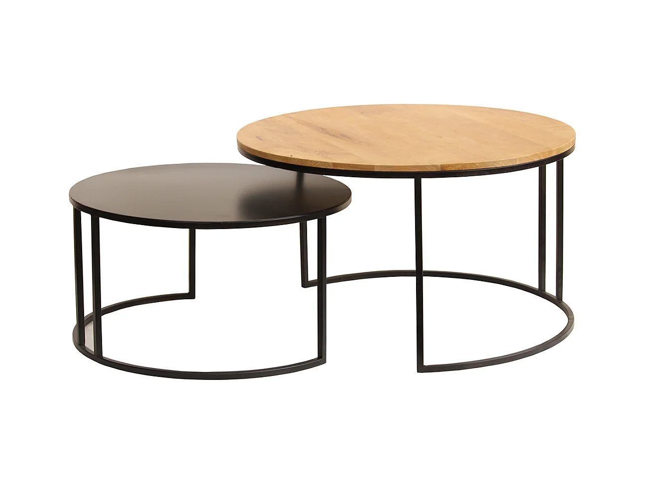 Tables basses gigognes rondes bois manguier massif et métal noir (lot de 2) TAHL