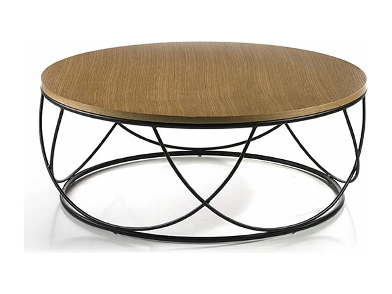 Ronde salontafel in industriële stijl in licht eikenhout en zwart metaal Kalito 80 cm