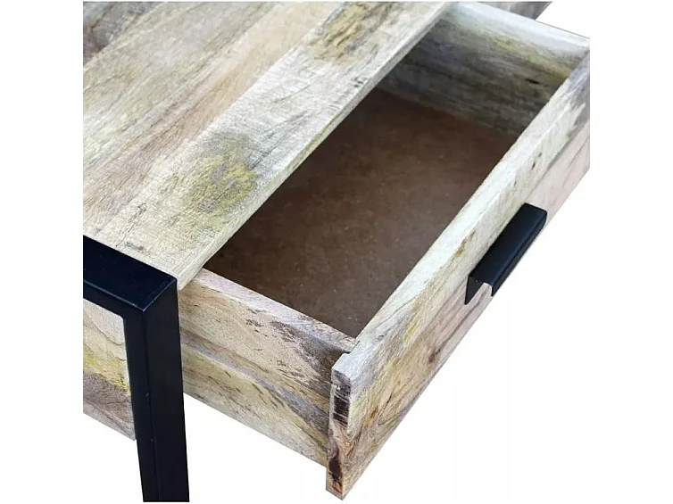 Table basse 2 tiroirs manguier massif clair vieilli et métal noir Grey