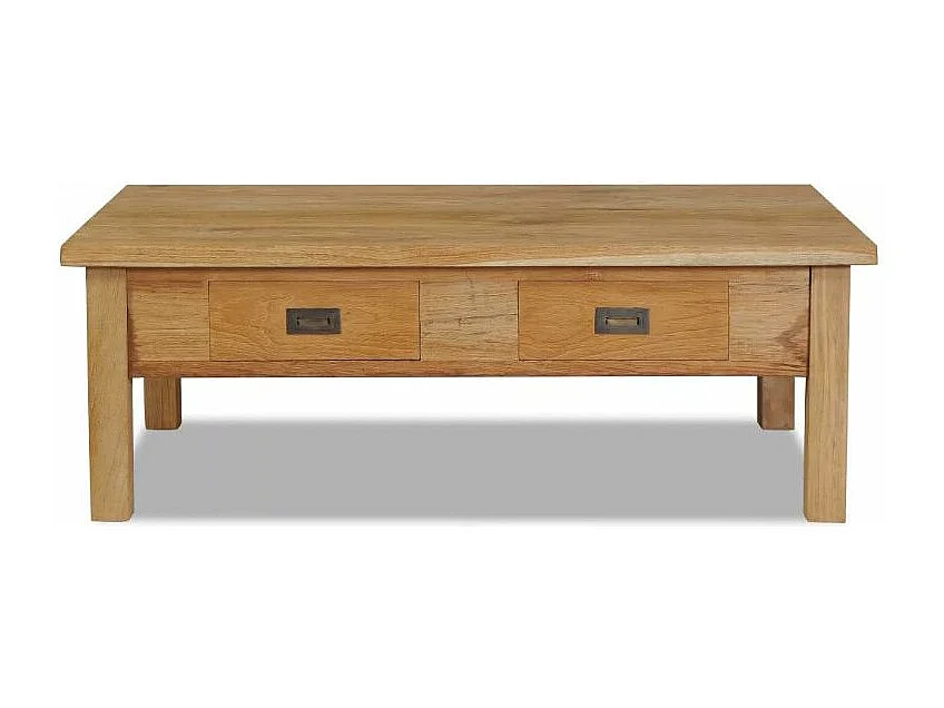 Table basse teck massif clair avec 2 tiroirs Aqua 100cm