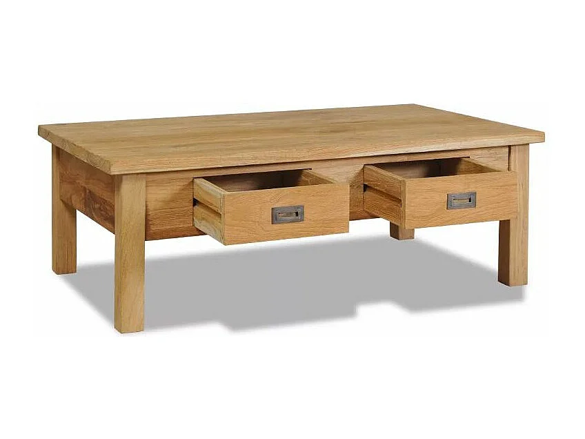 Table basse teck massif clair avec 2 tiroirs Aqua 100cm
