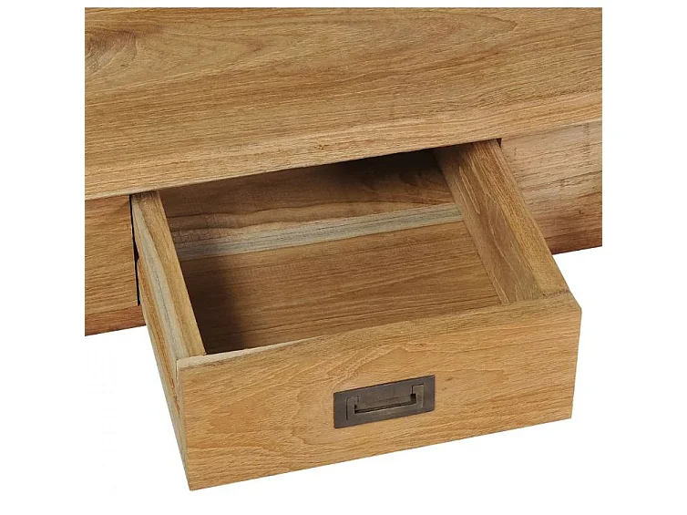 Table basse teck massif clair avec 2 tiroirs Aqua 100cm